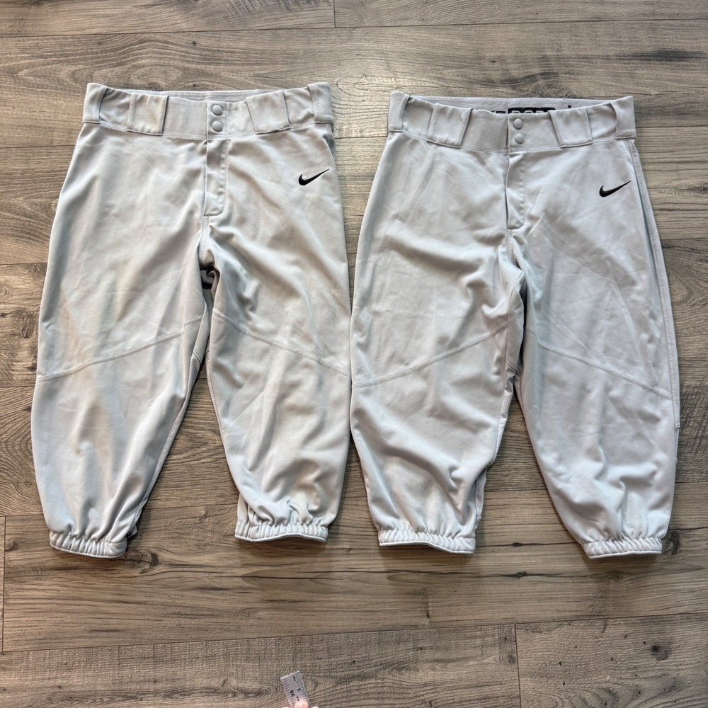 Lot of 2 Nike BSBL Baseball Pants Grey Mens Medium Swoosh Knicker Style